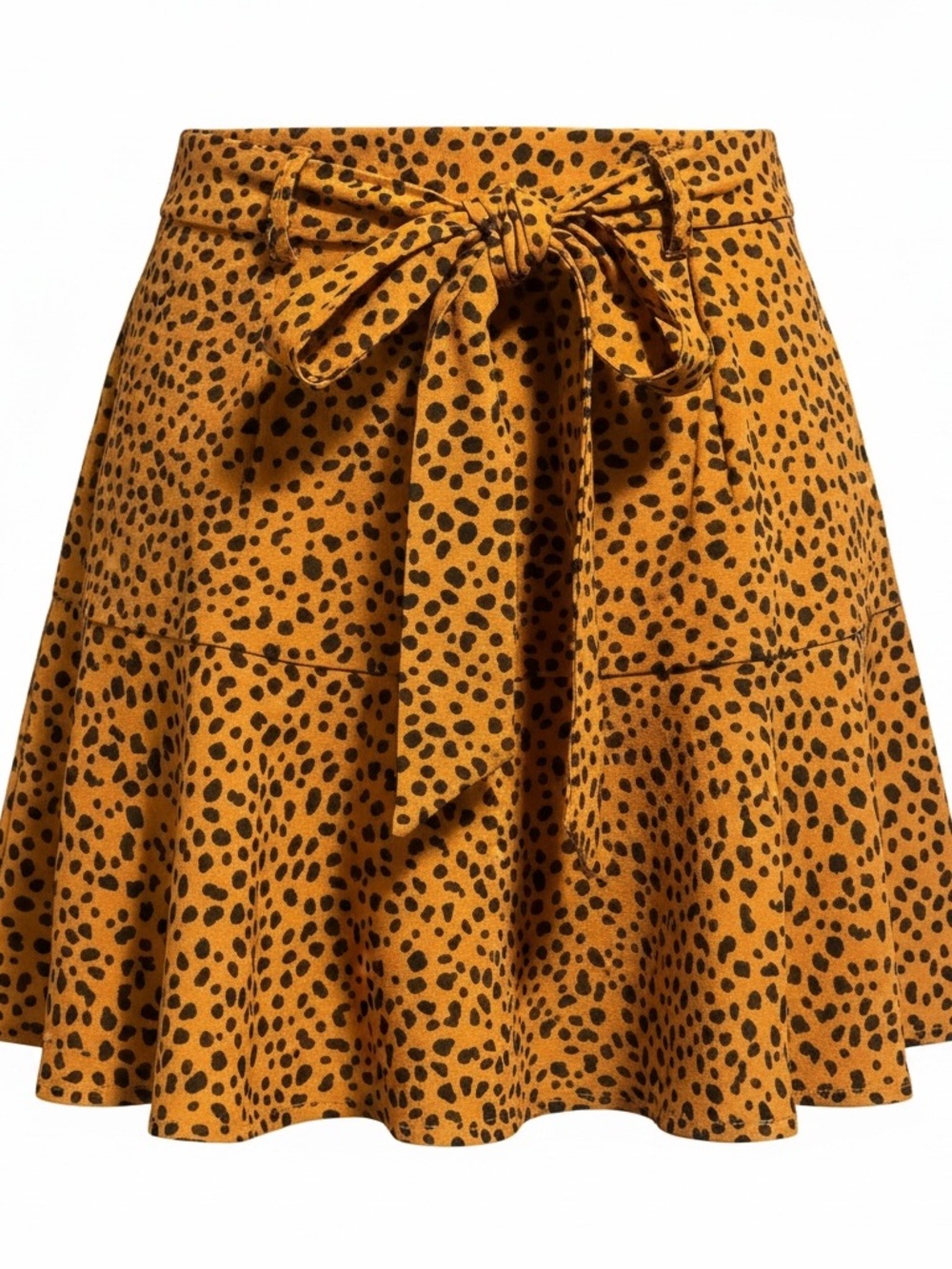 Zara Mustard Leopard-Print Tie-Waist Skater Skirt